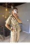 Women's White Color Flam Linen Safari Style Belted Shirt Pants Lower Top Linen Suit - 3