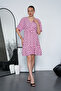 Batwing Sleeve V-Neck Polka Dot Patterned Mini Dress with Waist Tie Detail - 2