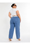 Plus Size Denim Belted High Waist Polka Dot Pocket Balloon Cut Women's Trousers - 4