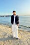 Thin Seasonal Navy Blue Linen Jacket - 3