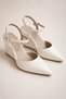 Women's Metallic Pointed Toe Ankle Strap Stylish Wedge Heeled Shoes - 2