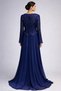 Royal Blue Beaded Long Evening Gown – Elegant Formal Dress with Sheer Sleeves - 2