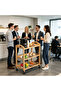 OneDcor Bamboo 3-Tier Rolling Cart, Natural Wood Storage Organizer with Wheels - 4