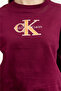 Women's Regular Fit Cotton Logo Embroidered Long Sleeve Purple Sweatshirt - 5