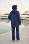 Dark Navy Blue Modal Fabric Hooded Zippered Hijab Plain Set 5400 - 6