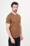 Plain Slim Fit Crew Neck 100% Cotton Short Sleeve Men's T-Shirt Camel - 36884.26Y - 3