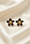 Turquoise Enamel Flower Figured Gold Color Steel Earrings - 2