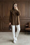 V Model Piece Detail Crepe Shirt - Brown