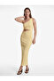 Textured Gathered Tie-Back Asymmetrical Collar One-Shoulder Midi Dress with Window Detail - 2