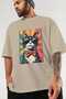 For the Love of Cats 57 Front Cat Printed Beige Oversize T-Shirt 100% Cotton Unisex Cat Lover Premium Design - 3
