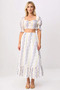 Women's Floral Patterned Embroidered Woven Crop Top Midi Skirt Set Heart Collar Three Quarter Sleeve Casual Comfortable - 4
