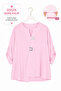 Plus Size V-Neck Buckle Detailed Asymmetrical Cut Capri Sleeve Comfortable Fit Loose Women's Blouse - 2