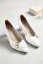İlena Women's Double Mini Buckle Striped Pointed Toe Geometric Thick Square Heeled Office Stiletto - 7