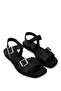 Women's Genuine Leather Black Flat Sandals - 2