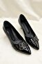 İlena Women's Double Mini Buckle Striped Pointed Toe Geometric Thick Square Heeled Office Stiletto - 2