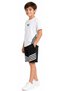 Boy's Brand Written White and Black Striped Detailed T-Shirt and Shorts Set with Elastic Pockets and Striped Detail Shorts - 3