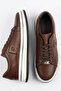 Men's Brown Genuine Leather Platform Sneaker with Embossed Logo and Chrome Strip - 5