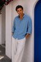 Men's Muslin Fabric Long Sleeve Blue Shirt Relaxed Fit Ls-19848