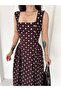 Polka Dot Patterned Square Neck Midi Dress Elegant Cut Summer Women's Dress - 5