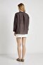 Women's Brown 3096 Glitter Striped Oversize Long Sleeve Shirt - 6