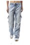 Women's Wide Leg Jeans - Ice Blue Relaxed Fit Pants with Cargo Pockets -Wd544 - 5