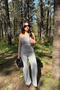 Women's Gray Strapless Blouse Pants Soft Cotton Set - 3