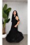 Women's Strappy Round Neck Long Viscose Two-Thread Dress with Chiffon Detail at the Hem - 4