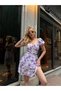Women's Purple Balloon Sleeve Back Detailed Mini Chiffon Dress Yel0329 - 2