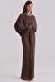 Stone and Flywheel Detailed Yoryo Silk Hijab Evening Dress Brown 1254 - 4