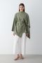 Women's Green Linen Belted Tunic with Scarf Detail - 4