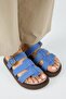 Borde Women's Genuine Leather Scarf and Buckle Nubuck Blue Slippers - 2