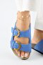 Fuga Women's Leather Genuine Leather Double Buckle Nubuck Blue Slippers - 6