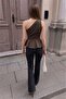 Beli One-Shoulder Blouse with Belted Waist Brown - 4