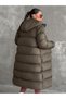 Khaki Brown Long Inflatable Hooded Women's Puffer Coat - 3