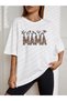 Mama & Flower Printed White Women / Girls Oversize Gray Salas T-Shirt Boyfriend - 3