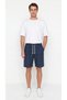 Men's Navy Blue Color 100% Cotton Linen Muslin Shorts with Back Pockets and Laces