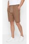Men's Dark Beige Color 100% Cotton Linen Muslin Shorts with Back Pockets and Laces - 2