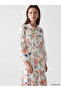 Lcw Modest Ecru Shirt Collar Patterned Waist Fit Women's Dress - 2