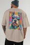For Dog Lovers 63 Back Dog Print Beige Oversize T-Shirt 100% Cotton Unisex Dog Lover Premium Design - 5