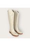 Women's Genuine Leather Colored Sole Thick Heeled Riding Boots Cream - 3