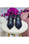 Women's Navy Blue Crystal Stone Black Mesh Slingback Evening Dress Heeled Shoes - 3