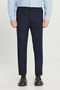 Men's Navy Blue Wool Slim Fit Trousers with Elastic Waist and Side Pockets, Flexible Classic Pants
