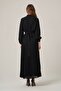 Women's Chiffon Belted Pleated Dress Black 31406 - 5