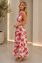 Women's Halter Neck Patterned Long Dress – Stylish Design with Belt - 2