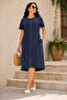 - Large Size - Women's Zipper Stone and Lace Detailed Vintage Dress C409-Navy Blue