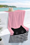 Striped Pink Beach Towel with Cat Figure - Minimalist Black and White Marine Quick-Dry Microfiber Towel - 7