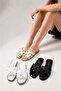 Linda 3-Pack Knitted Tape Detailed Square Toe Flat Sole Slippers |   White - Black - Beige