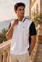 Men's Black and White Single Jersey Relax Fit Polo Collar T-Shirt - 4