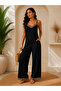 Women's Ethnic Stripe Pattern Detailed V-Neck Strappy Long Crepe Jumpsuit with Pockets