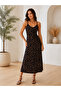 Women's Leopard Patterned V-Neck Long Summer Single Jersey Dress - 3